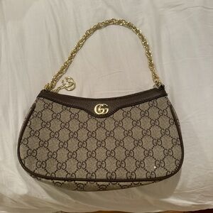 Gucci Monogram Beige and Dark Brown Shoulder Bag